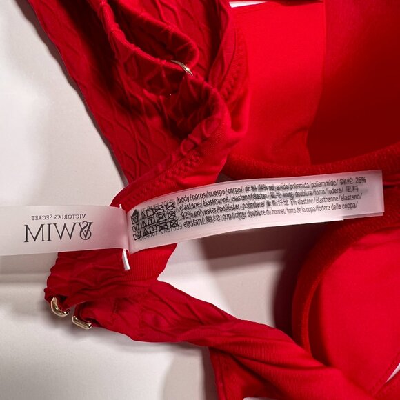 Victoria Secret 40DD Twist Front Push Up Bikini Top Underwire Textured Red - Picture 7 of 8